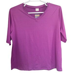 MISIFI Top Womens 2XL Purple Polyester Spandex V-Neck Short Sleeve Casual